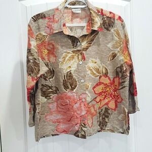 Chico's Women’s Linen/Silk Floral Button-Up Collar Lightweight Blouse, Size 1